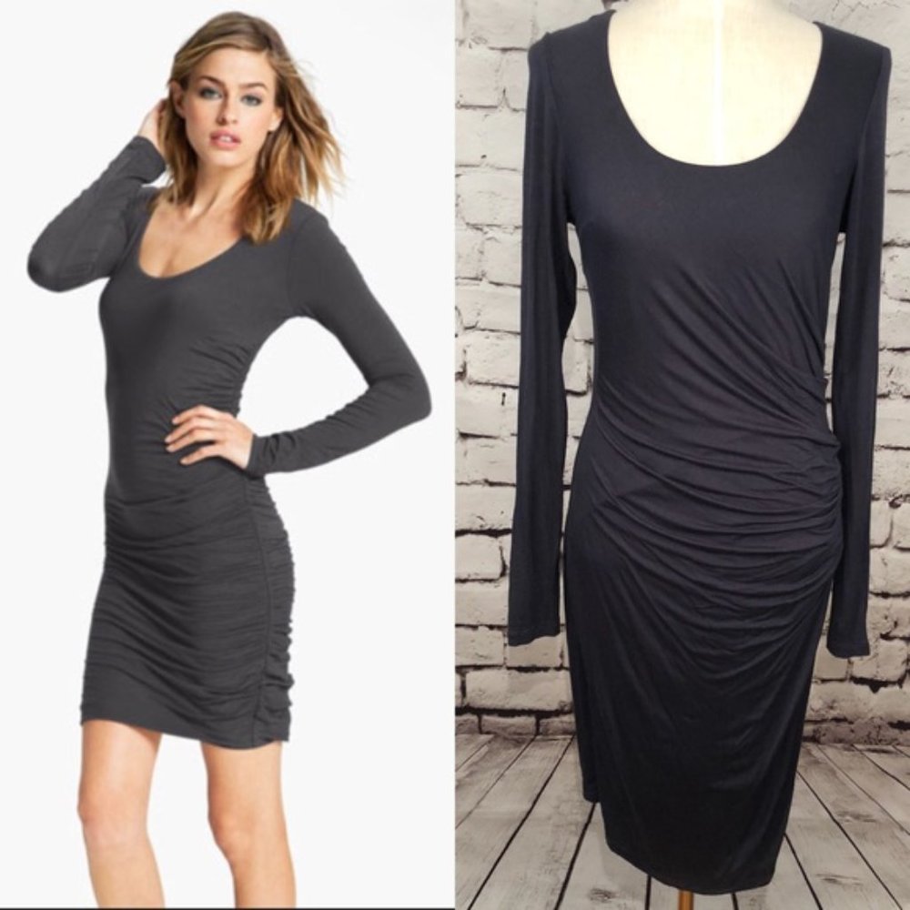 Velvet by Graham & Spencer Ruched Black Long-Sleeve Dress - Size M